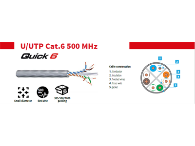Fibrain, U/UTP cat.6 falikábel, LSOH , kék (305m/dob)