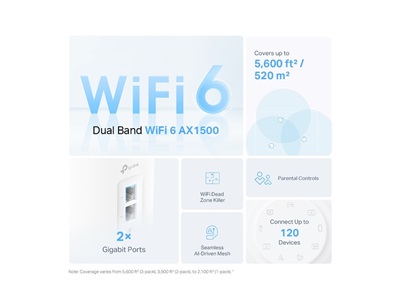 TP-Link, AX1500 Whole Home Mesh Wi-Fi 6 System, 2-pack