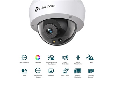 TP-Link, VIGI 4MP Full-Color Dome Network Camera (4MM)
