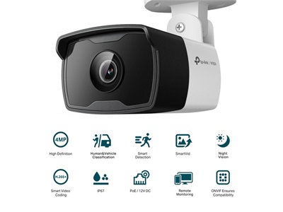 TP-Link, VIGI 4MP Outdoor IR Bullet Network Camera (2,8MM)